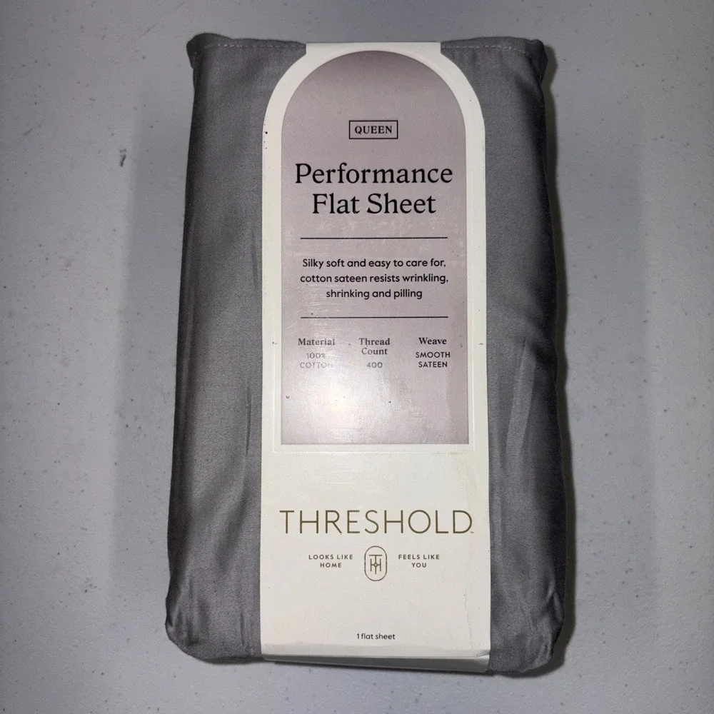 Queen 400 Thread Count Performance Flat Sheet Classic Gray - Threshold: Cotton